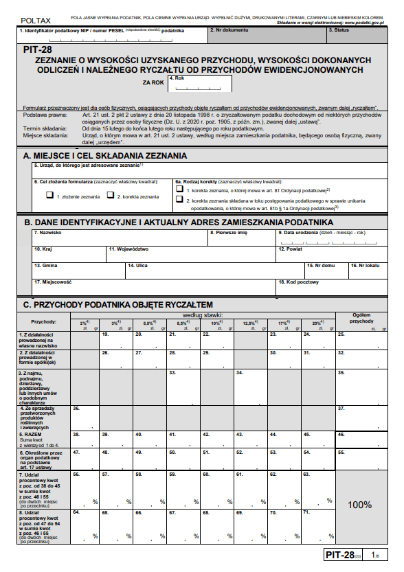 Formularz PIT 28 do druku PIT 28 pobierz PDF Podatnik.info